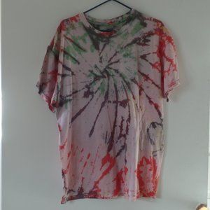 Tie dye T-shirt XL Short Sleeve red green gold spiral swirl Rasta cotton NWT